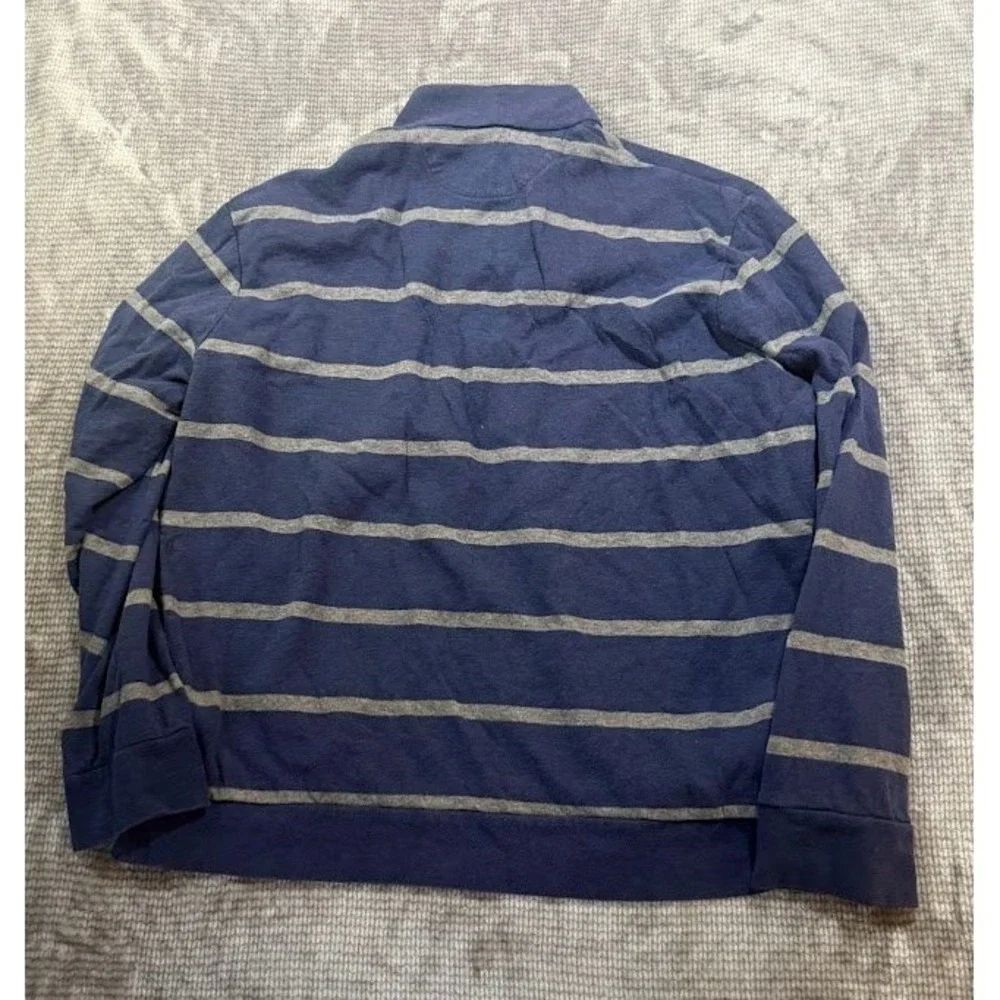 Polo Ralph Lauren Mens XL Quarter‎ Zip Pullover Navy Blue Grey Striped Sweater